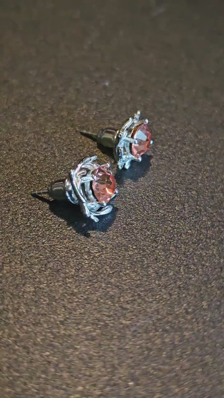 Uranium Glass Earrings in new Sterling Silver with Vintage 6mm Round cut rare Pink Uranium Glass stones that glow under black/UV light