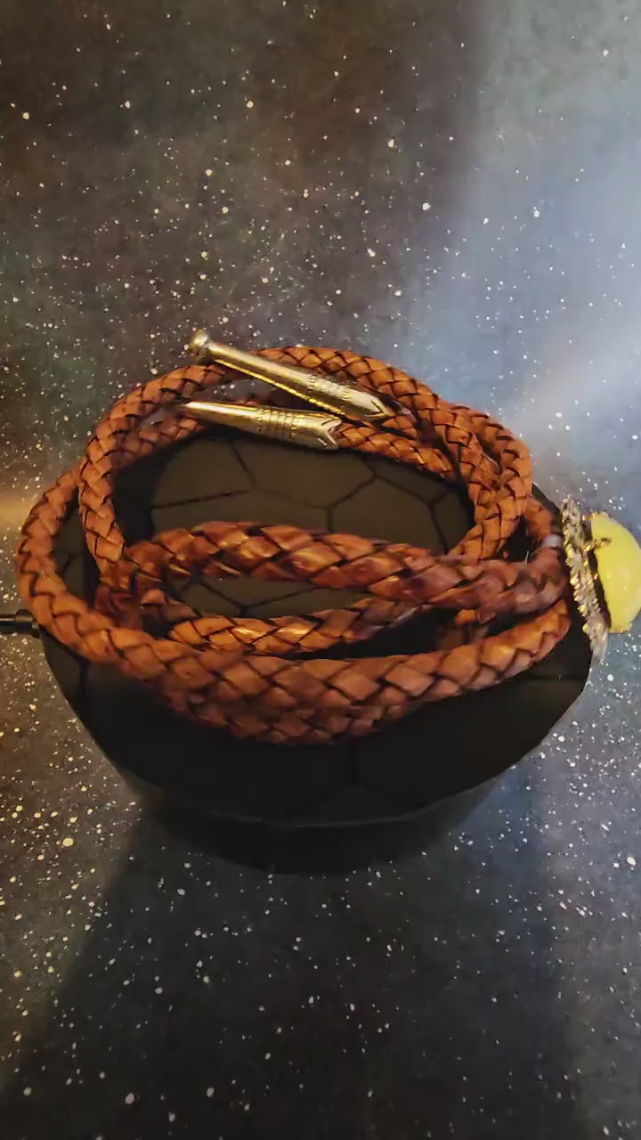 Uranium Glass Bolo Tie 25x18 mm Round top Cabochon cut Oval cut vintage Uranium glass stone Opal or Green that glows under Black / UV light