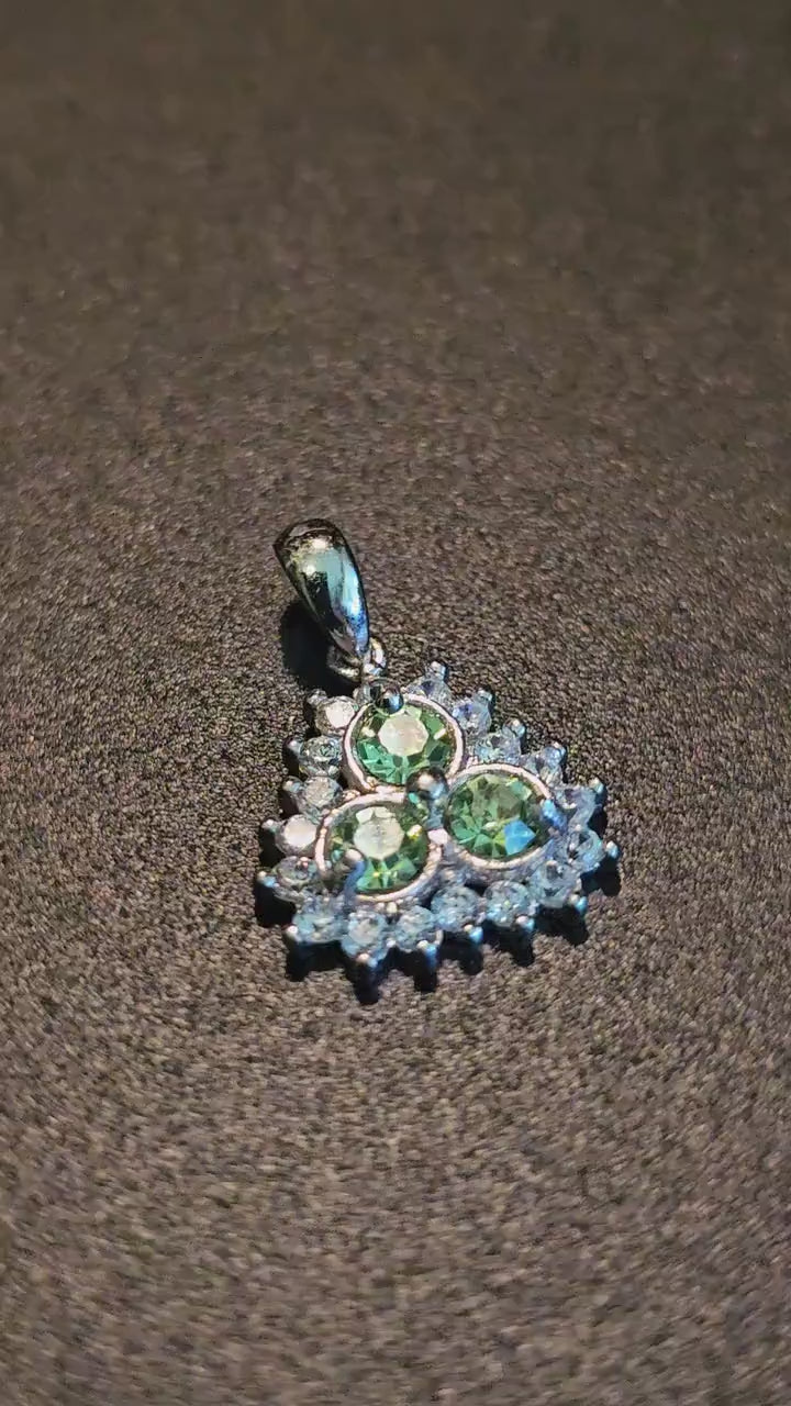 Uranium Glass Pendant new Sterling Silver with three vintage Round cut 4 mm vintage Uranium Glass stones glows under black / UV light