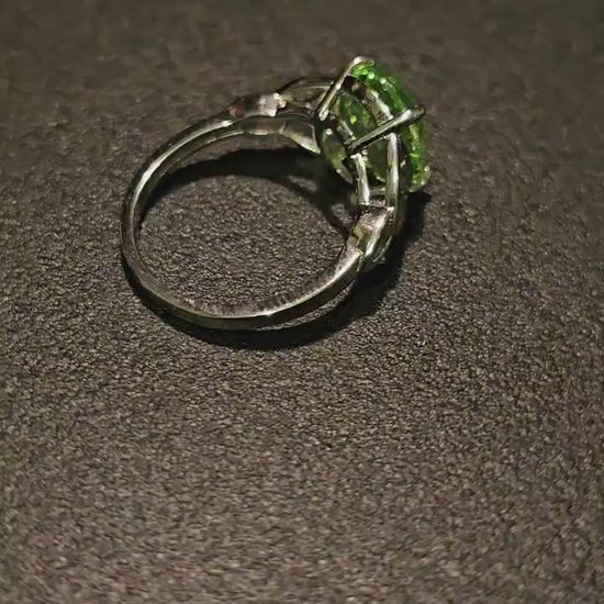 Uranium Glass Oval cut Celtic Knot style Ring 6 7 8 or 9. Sterling Silver with a vintage Uranium glass stone that glows under black/UV light