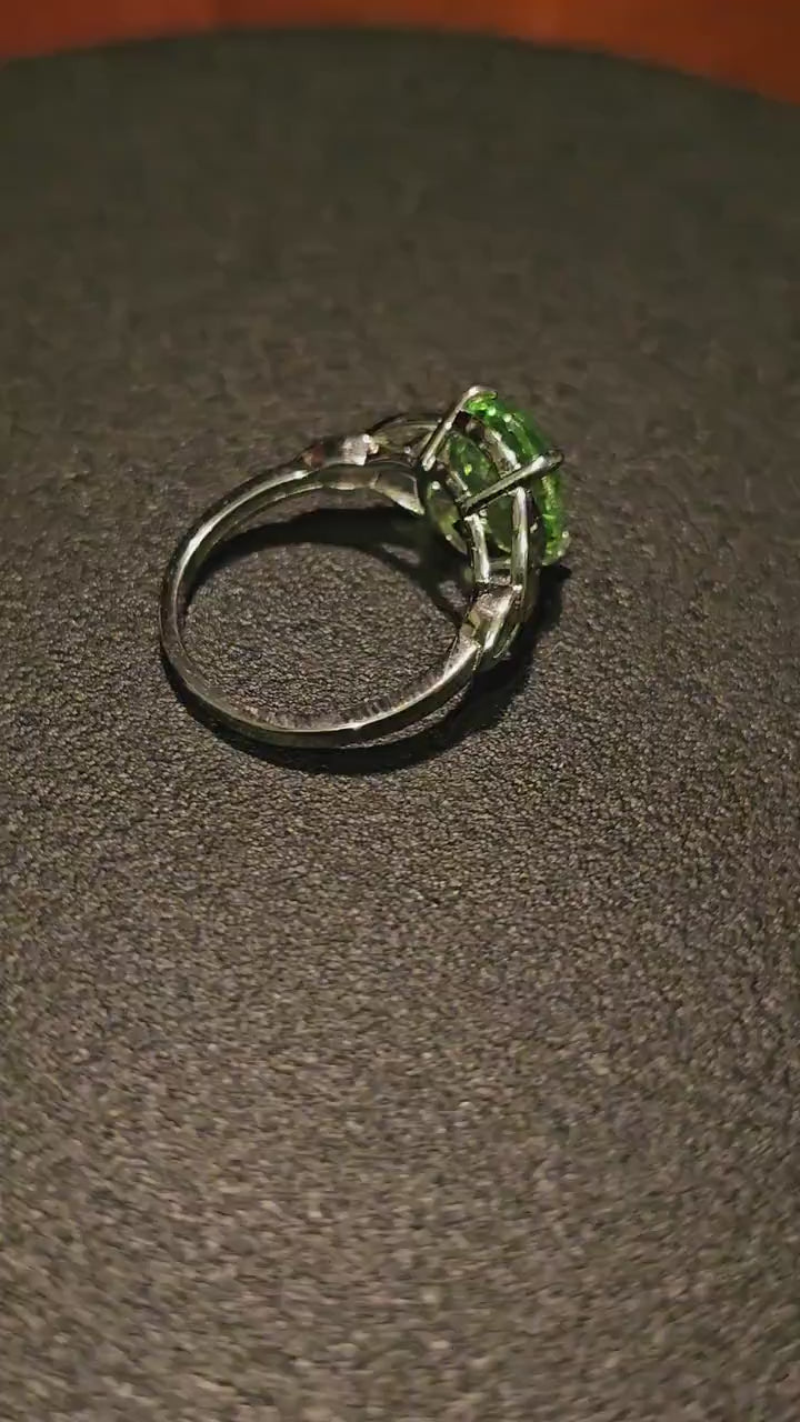 Uranium Glass Oval cut Celtic Knot style Ring 6 7 8 or 9. Sterling Silver with a vintage Uranium glass stone that glows under black/UV light