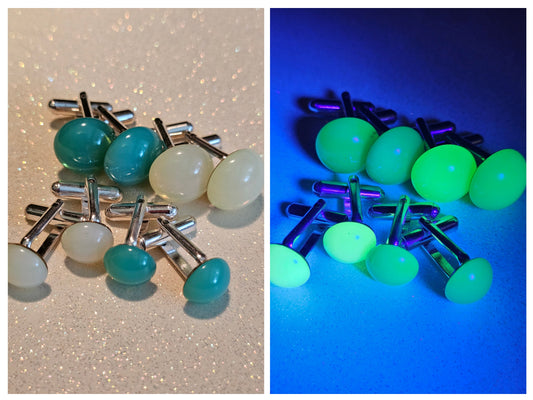 Uranium Glass Cufflinks 15mm / 11mm Round cut Round top vintage Uranium Glass stones in new Sterling Silver that glows under black / UV ligh