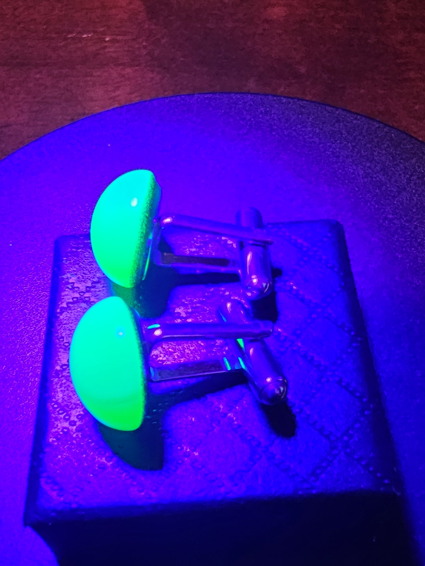Uranium Glass Cufflinks 15mm / 11mm Round cut Round top vintage Uranium Glass stones in new Sterling Silver that glows under black / UV ligh