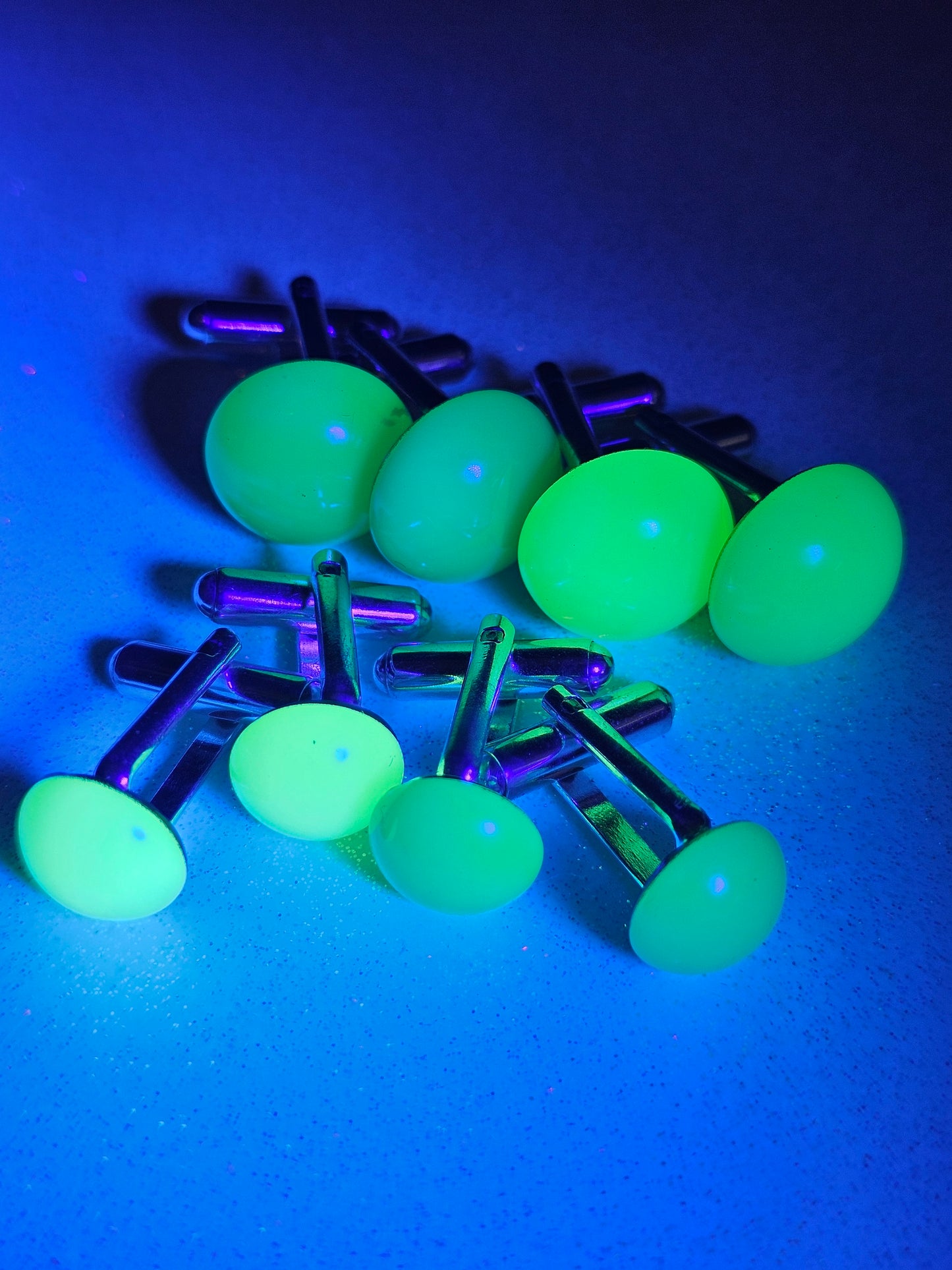 Uranium Glass Cufflinks 15mm / 11mm Round cut Round top vintage Uranium Glass stones in new Sterling Silver that glows under black / UV ligh