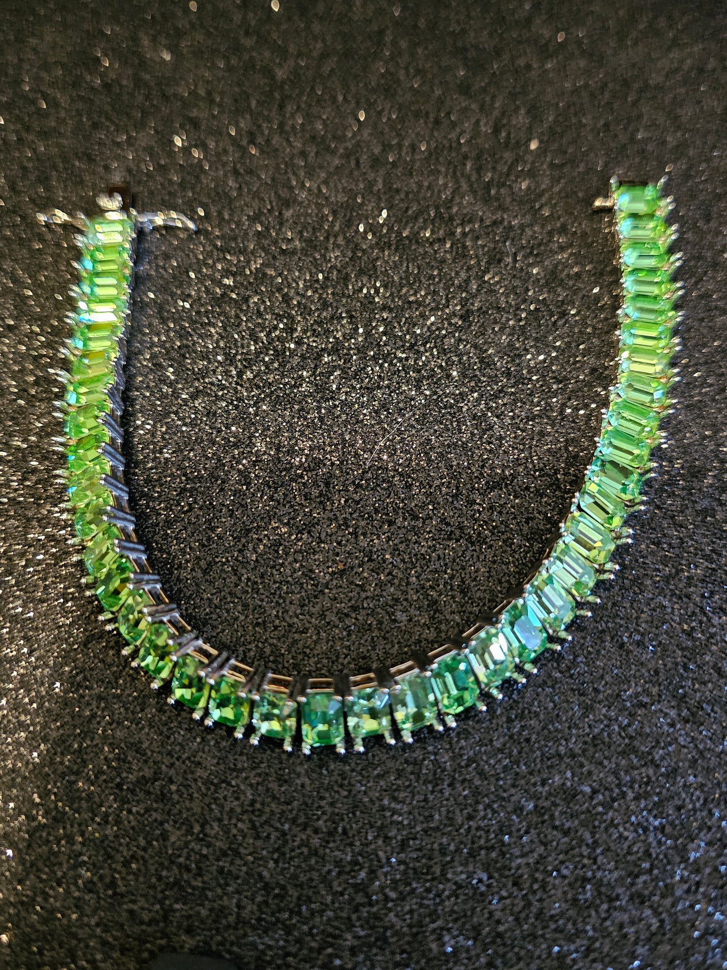 Uranium Glass Tennis Bracelet new Sterling Silver 8 in with 39 vintage Uranium glass Emerald 7x5 mm stones