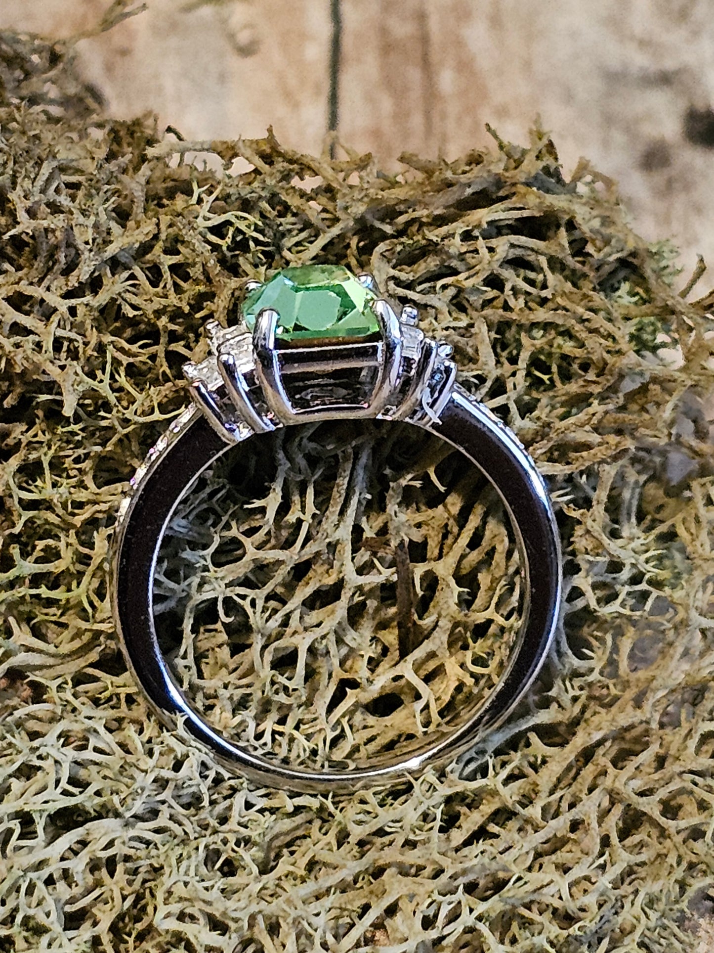 Uranium Glass Emerald cut Ring size 4 through 10.5 in Sterling Silver with a vintage  Uranium glass stone that glows under black / UV light